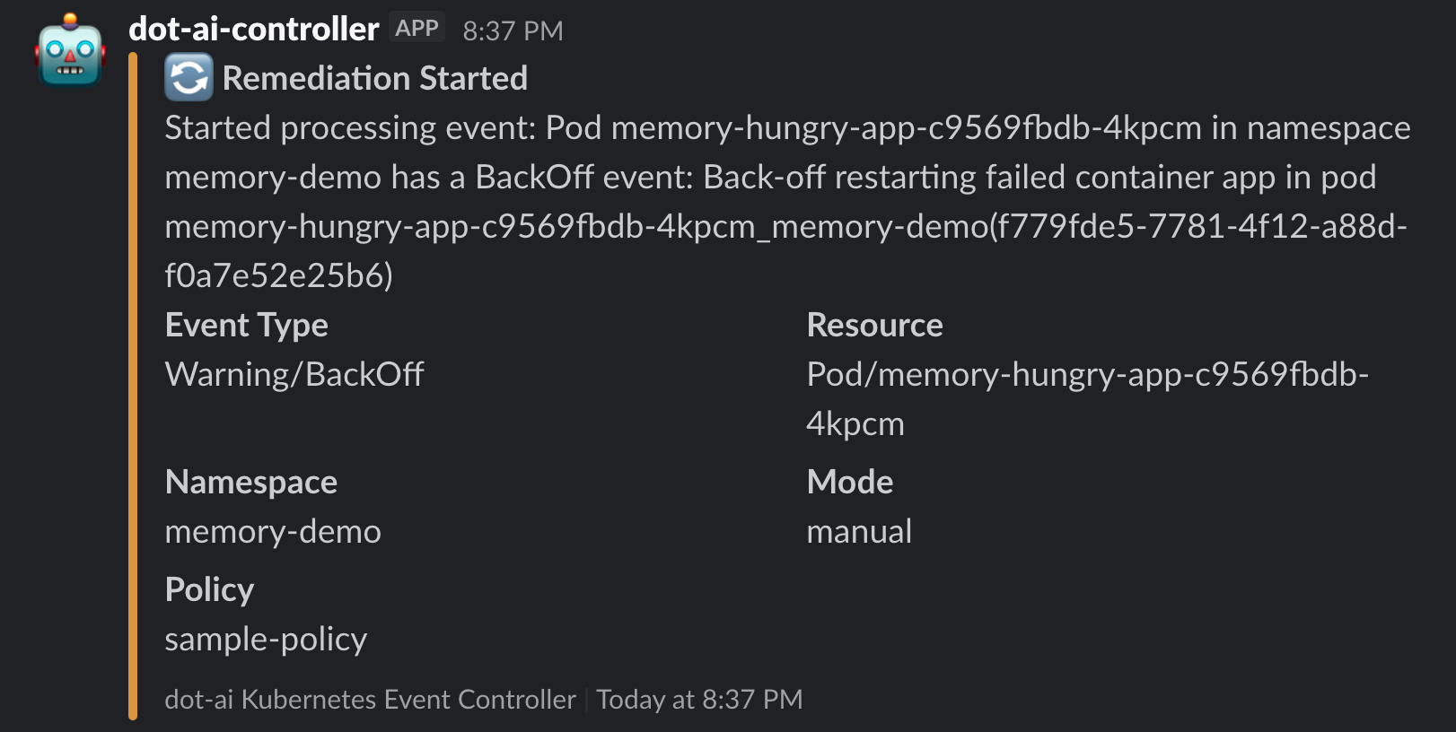 Slack Manual Remediation Started